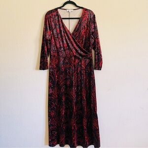 Chaus New York a line velour dress XL paisley red navy black formal outing long